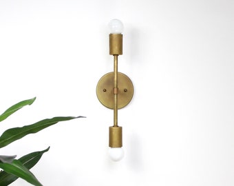 Trek Bar - contemporary minimal brass wall sconce dual lamp light fixture