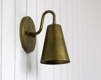 Crook Sconce - petite minimal sconce wall lamp light fixture brass curved arm