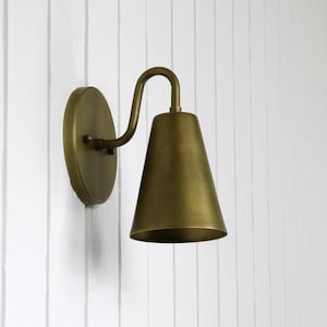 Crook Sconce - petite minimal sconce wall lamp light fixture brass curved arm