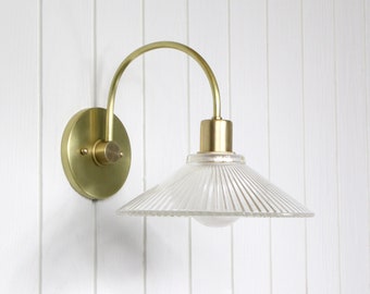 Salix Wall Sconce - minimal brass light fixture wall lamp glass shade curved arc arm