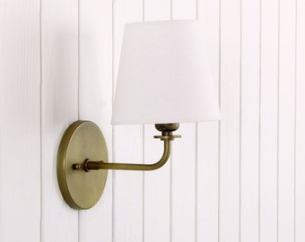 Concord Wall Sconce -- traditional minimal linen shade curved arm wall light lamp fixture