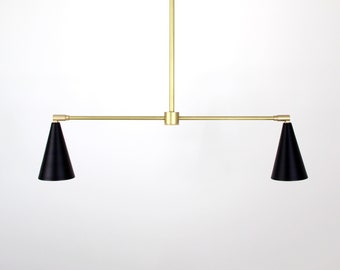 Task 2-Arm Chandelier - minimal ceiling mount pendant lamp light fixture hanging mid-century inspired custom brass adjustable swivel