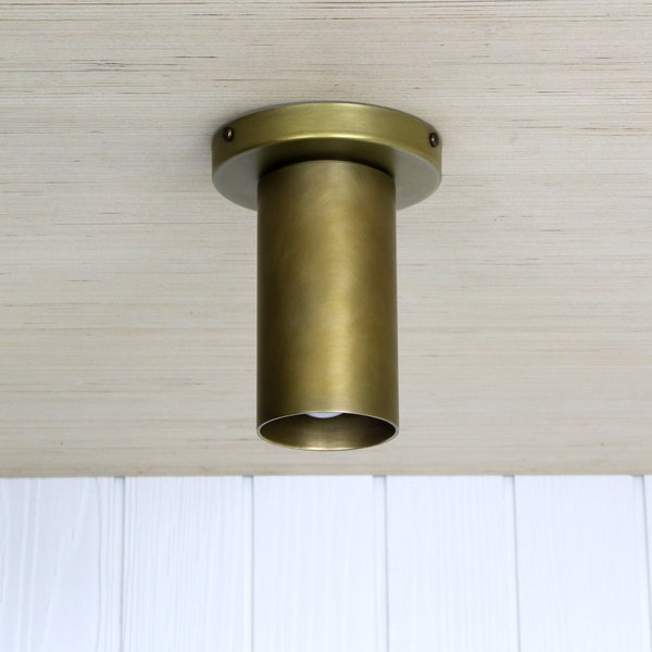 Post Flush Mount - ceiling light fixture brass cylinder mono lamp minimal flushmount