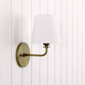 Concord Wall Sconce traditional minimal linen shade curved arm wall light lamp fixture image 1