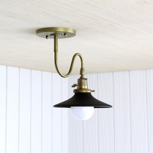 Ondu Flush Mount brass undulating curved arm light fixture ceiling lamp flushmount glass shade image 3