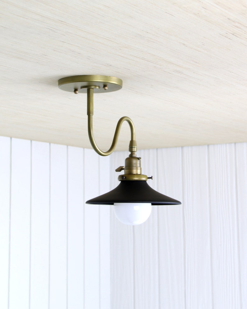 Ondu Flush Mount brass undulating curved arm light fixture ceiling lamp flushmount glass shade image 3