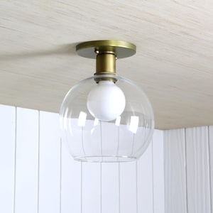 Salix Flush Mount - modern minimal brass flush mount flushmount wall sconce ceiling fixture light lamp glass shade