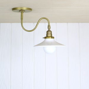 Ondu Flush Mount brass undulating curved arm light fixture ceiling lamp flushmount glass shade image 7