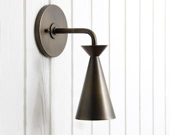 Arden Wall Sconce -- modernist lamp light fixture brass hourglass