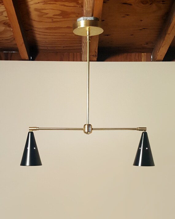 Task Duo Chandelier Minimal Ceiling Mount Pendant Lamp Light Fixture Hanging Mid Century Inspired Custom Brass Adjustable Swivel