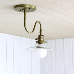 Ondu Flush Mount brass undulating curved arm light fixture ceiling lamp flushmount glass shade image 5