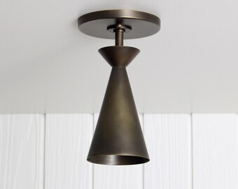 Arden Flush Mount -- modernist lamp light ceiling fixture brass hourglass