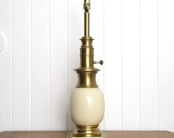 Mid-Century Stiffel Brass Ceramic Ostrich Egg Table Lamp vintage mcm