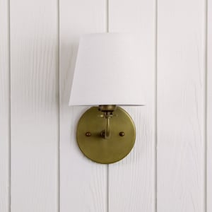 Concord Wall Sconce traditional minimal linen shade curved arm wall light lamp fixture image 5