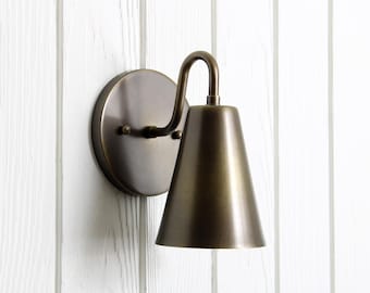 Crook Sconce - petite minimal sconce wall lamp light fixture brass curved arm