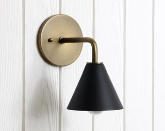 Station Wall Sconce -- minimal curved arm color shade brass fixture