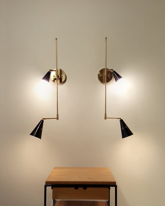 Contra 02 Sconce Contemporary Brass Swing Arm Wall Lamp Light Mid Century Inspired Handmade Minimal Adjustable Fixture