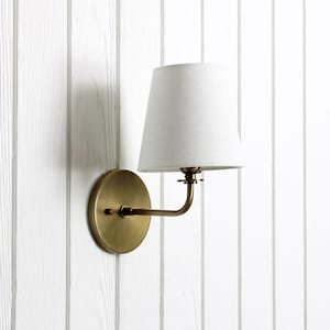 Concord Wall Sconce -- traditional minimal linen shade curved arm wall light lamp fixture
