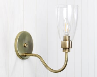 Norwich Long Arm Wall Sconce - traditional transitional brass + glass wall lamp light