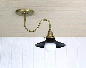 Ondu Flush Mount -- brass undulating curved arm light fixture ceiling lamp flushmount glass shade