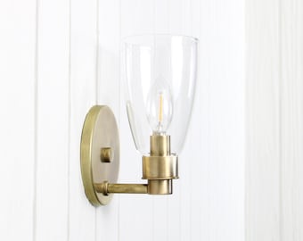 Norwich Flush Mount Wall Sconce - traditional transitional brass + glass wall lamp light