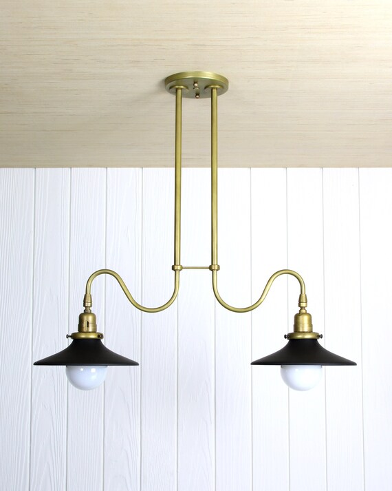 Ondu Dual Pendant Lamp Brass Undulating Curved Arm Hanging Light