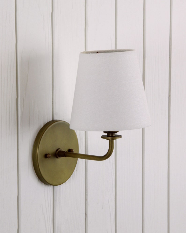 Concord Wall Sconce traditional minimal linen shade curved arm wall light lamp fixture image 2