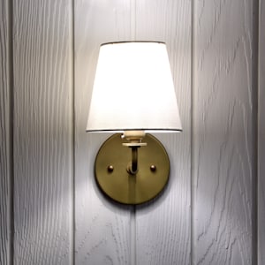 Concord Wall Sconce traditional minimal linen shade curved arm wall light lamp fixture image 6