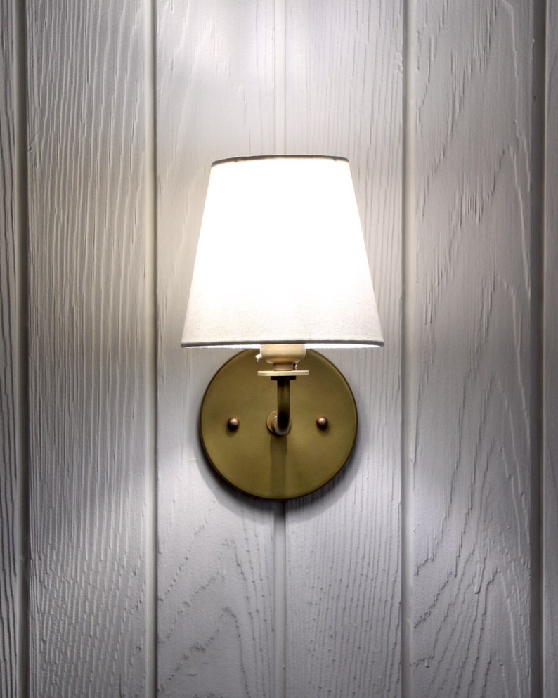 Concord Wall Sconce traditional minimal linen shade curved arm wall light lamp fixture image 6