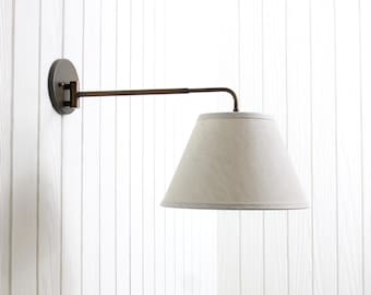 Arbour Swing Arm Wall Lamp - linen fabric shade swivel adjustable sconce light fixture