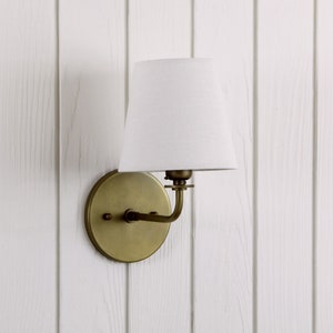 Concord Wall Sconce traditional minimal linen shade curved arm wall light lamp fixture image 4