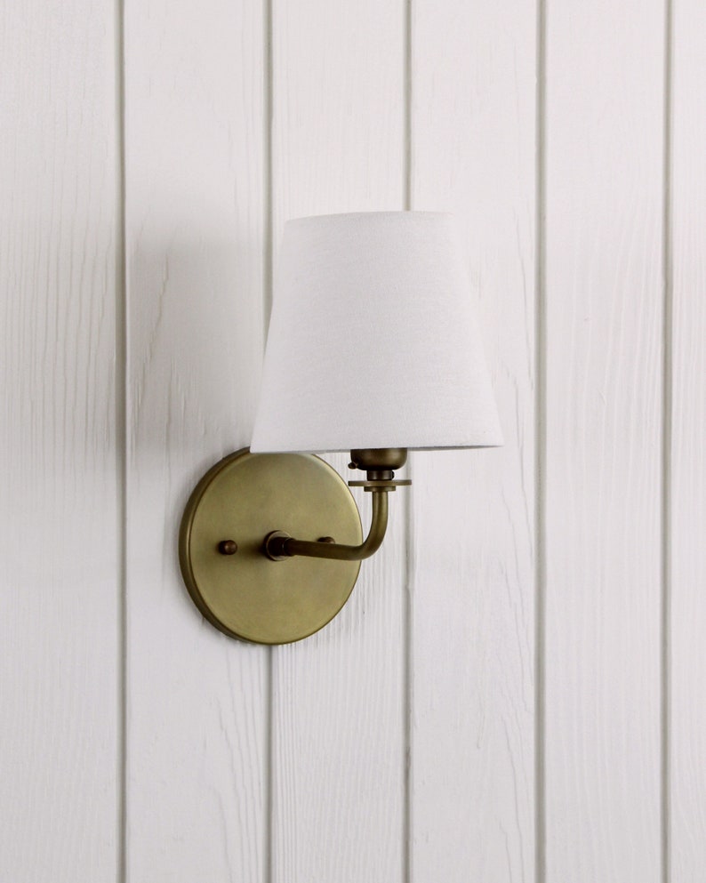 Concord Wall Sconce traditional minimal linen shade curved arm wall light lamp fixture image 4