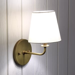 Concord Wall Sconce traditional minimal linen shade curved arm wall light lamp fixture image 3