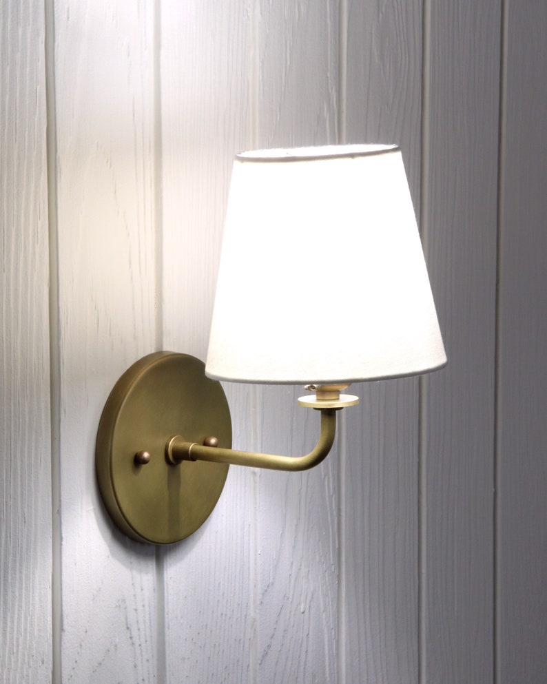 Concord Wall Sconce traditional minimal linen shade curved arm wall light lamp fixture image 3