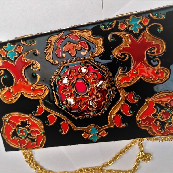 Baroque design hand painted mirror evening bag | clutch | crossbody | box purse | Mini bag