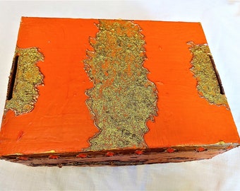 Boîte cadeau baroque en carton peinte à la main | Décoration bohème (11x8x2,5 in)