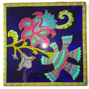 Indian art with Mughal and Rajasthani motifs-lacquer finish-acrylic on 6x6 in. tile