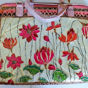 Lotus pad hand painted Laptop Case Bag for 17 inch Computer | vegan PU Leather Briefcase | shoulder strap |handbag purse