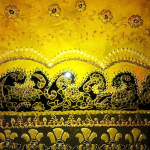 exotic Indian art with Mughal and Rajasthani motif-lacquer finish-oil, acrylic, 6x8 canvas
