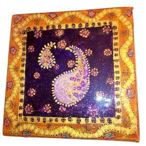 exotic Indian art with Mughal and Rajasthani motifs-lacquer finish-acrylic on 8x8 canvas