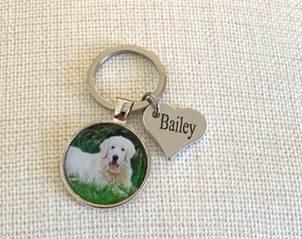 Personalized Photo Keychain, Custom Pet Memorial Gift, Dog Cat Picture Charm