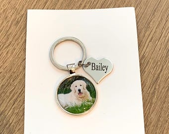 Personalized Photo Keychain, Custom Pet Memorial Gift, Dog Cat Picture Charm