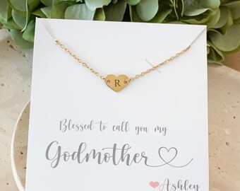Collar de corazón delicado personalizado: Regalo para el Día de la Madre para la propuesta de madrina. Joyería de oro.