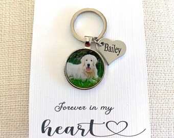 Personalized Photo Keychain, Custom Pet Memorial Gift, Dog Picture Heart Charm