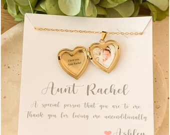 Collar con medallón fotográfico personalizado en forma de corazón de oro