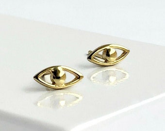 Dainty Gold Evil Eye Minimalist Earrings, Tiny Protection Spiritual Post Earrings, Everyday Simple Studs