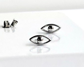 Sterling Silver Evil Eye Earrings, Dainty Tiny Minimalist Studs, Protection Eye Post Earrings, Evil Eye Jewelry