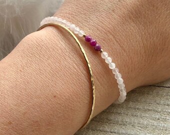 Rose Quartz Bracelet, Ruby Bracelet, Womens Dainty Beaded Crystal Bracelet, Natural Healing Gemstone, Handmade Birthstone Jewelry for Her
