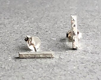 Hammered Silver Bar Earrings, Geometric Line Post Studs, Square Bar Rectangle Earrings, Minimalist Jewelry