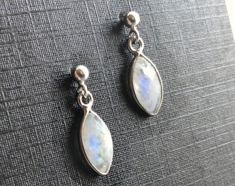 Moonstone Stud Earrings, June Birthstone Jewelry, Gemstone Dangle Post Earrings, Healing Crystal Drop Earrings